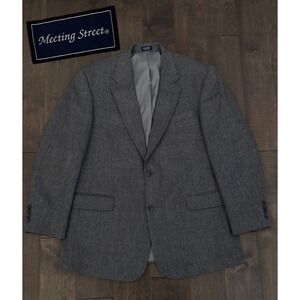 Meeting Street Sport Coat 44R Gray Herringbone Tweed 100% Lambwool Blazer Jacket